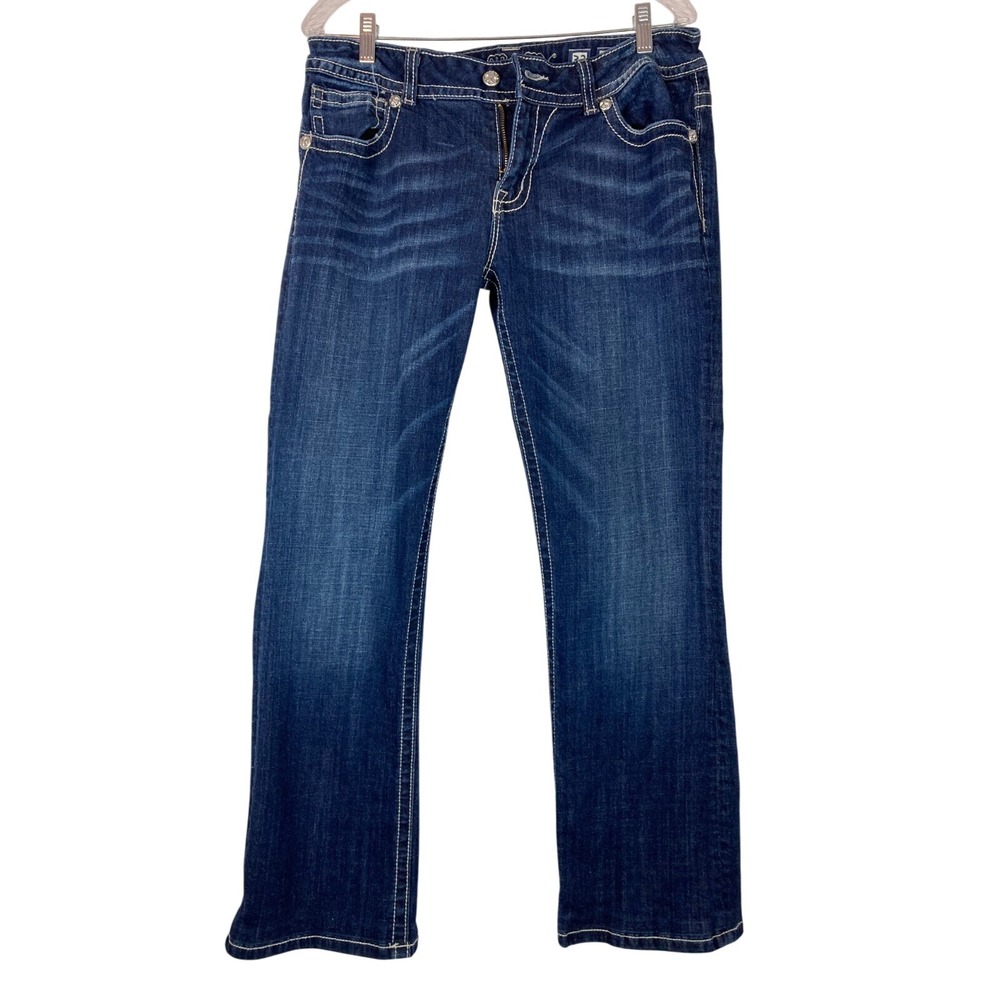 MISS ME - Women's Size 32 Blue JP5011B6W‎ Boot Cut Rhinestone Angel Wings Jeans